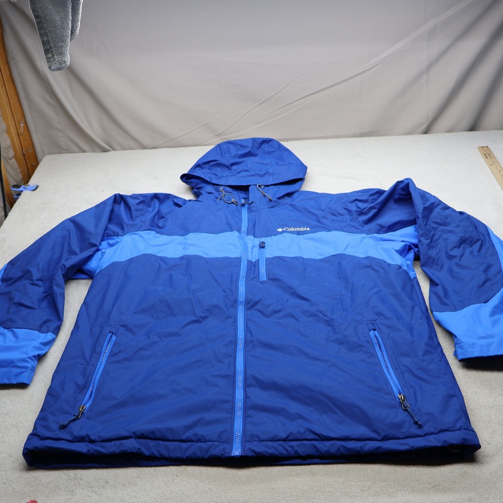 Columbia Jacket Mens XL Blue Thermal Coil Insulated Hooded Rain Wind Outdoor